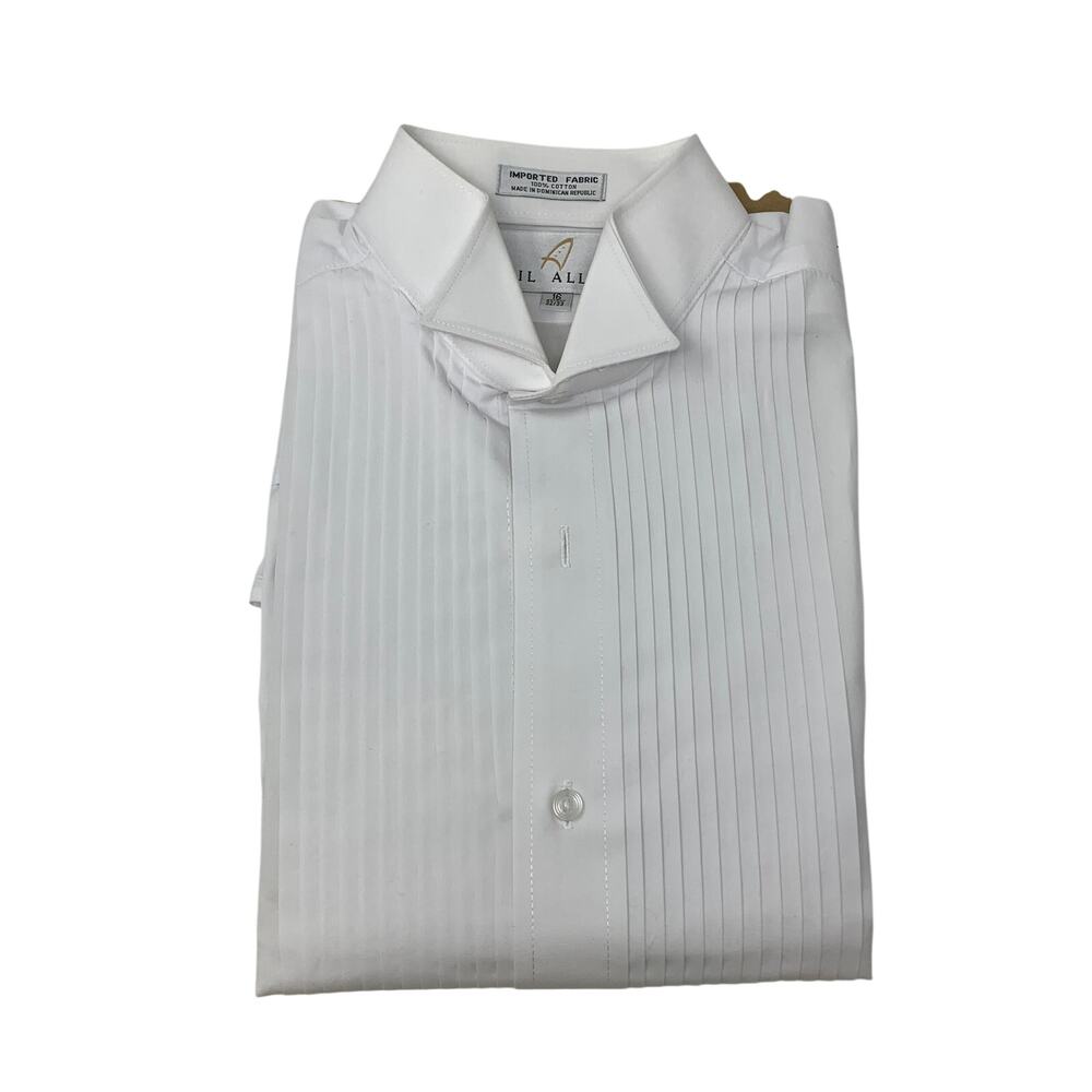 Neil Allyn Tuxedo Dress Shirt 16 32/33 White Pleated Formal Wing Tip Bib Cotton